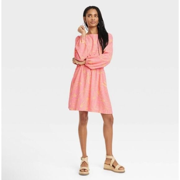 Women's Balloon Long Sleeve Mini a-Line Dress - Universal Thread Pink Floral XS - Picture 4 of 5